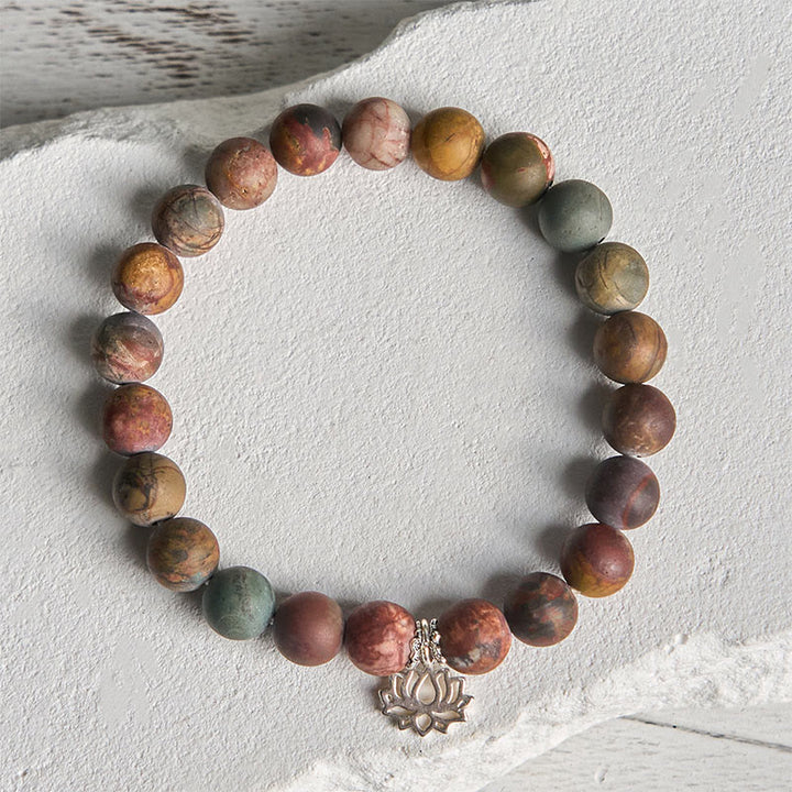 Buddha Stones Armband met lotusmotief van 925 sterling zilver en Picasso-jaspis. - image 2