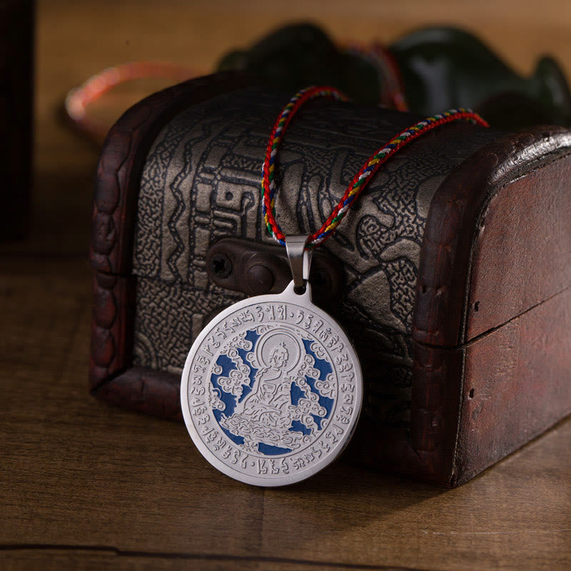 Buddha Stones Blauwe Medicijn Boeddha Hart Mantra Titanium Stalen Geloof Gekleurde Touw Ketting - image 7