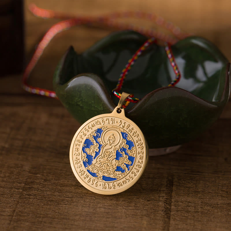 Buddha Stones Blauwe Medicijn Boeddha Hart Mantra Titanium Stalen Geloof Gekleurde Touw Ketting - Gouden - image 0