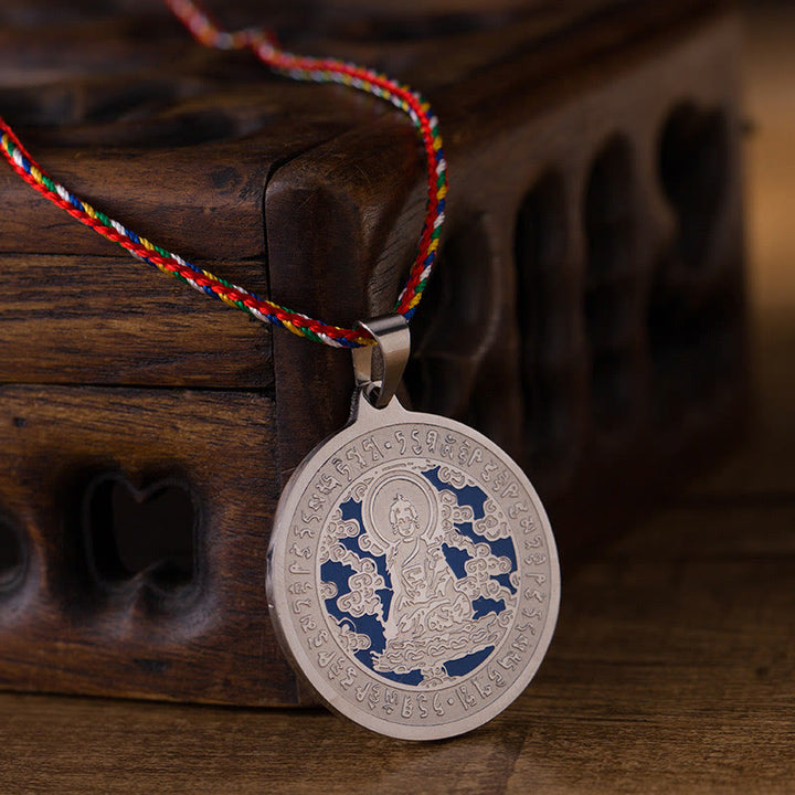 Buddha Stones Blauwe Medicijn Boeddha Hart Mantra Titanium Stalen Geloof Gekleurde Touw Ketting - image 8