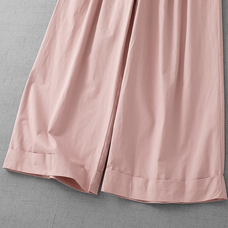 Buddha Stones Casual effen polyester damesbroek met wijde pijpen, Lengte 7-8, met Zakken. - image 4