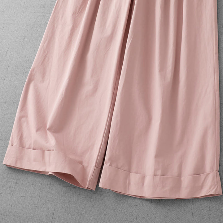 Buddha Stones Casual effen polyester damesbroek met wijde pijpen, Lengte 7-8, met Zakken. - image 4