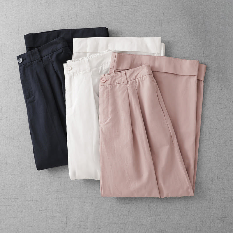 Buddha Stones Casual effen polyester damesbroek met wijde pijpen, Lengte 7-8, met Zakken. - image 20