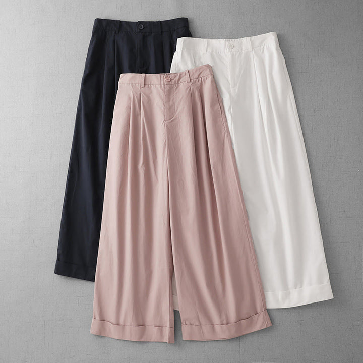 Buddha Stones Casual effen polyester damesbroek met wijde pijpen, Lengte 7-8, met Zakken. - image 17