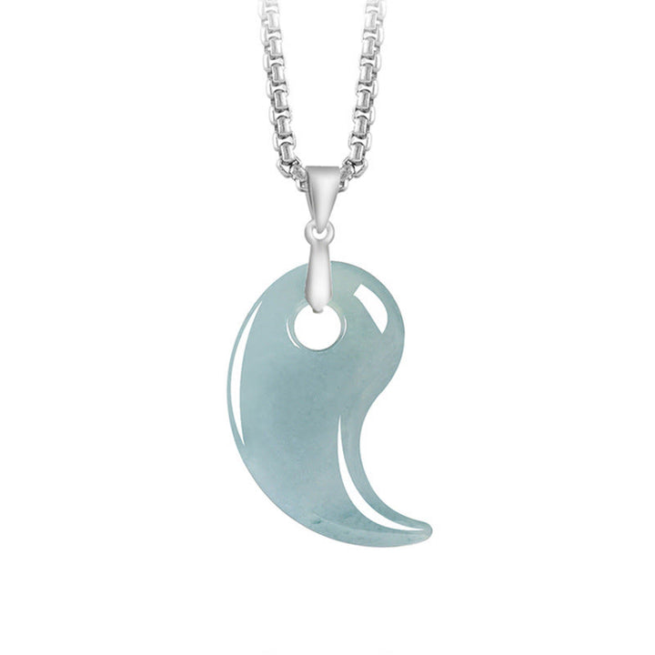 Buddha Stones Druppelvormige jade titanium stalen ketting Ketting - Licht turkoois - Jade - image 8