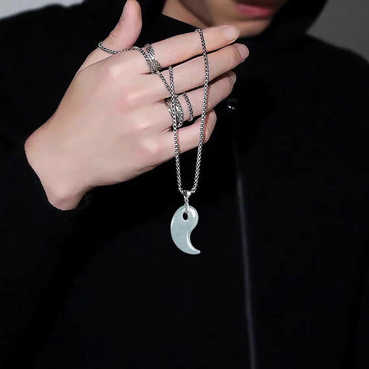 Buddha Stones Druppelvormige jade titanium stalen ketting Ketting - image 9