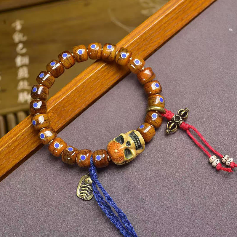 Buddha Stones Tibetaanse bottenkralen De Heer van het Lijkenbos Armband ter bescherming tegen boze geesten - Schedel (Polsomtrek: 16-17 cm) - image 0