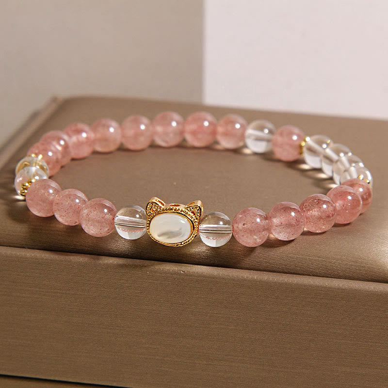 Buddha Stones Natuurlijke Armband met aardbeikwarts en witte kristallen kralen, geschikt voor het helen van kattenarmbanden - image 1