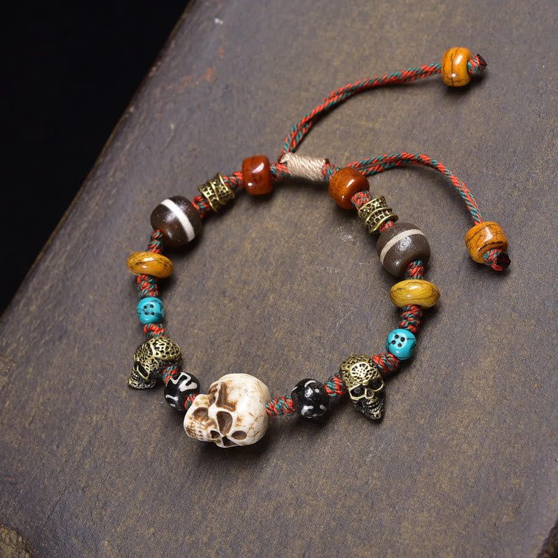 Buddha Stones Tibetaanse botkralen, kokosnootschaal, Armband van de Heer van het Lijkenbos, geluk. - Witte schedel (Polsomtrek: 16-17 cm) - image 0