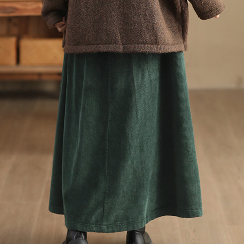 Buddha Stones Effen corduroy damesrok met Zakken , Lengte 7-8 - image 2