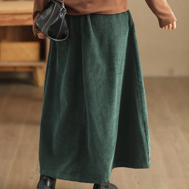 Buddha Stones Effen corduroy damesrok met Zakken , Lengte 7-8 - image 4