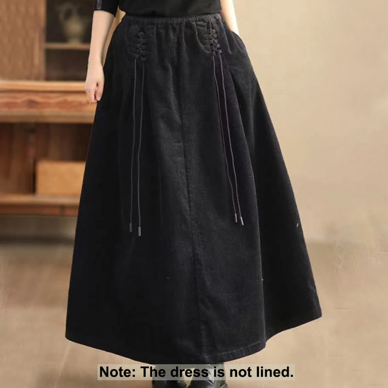 Buddha Stones Effen corduroy damesrok met Zakken , Lengte 7-8 - image 6