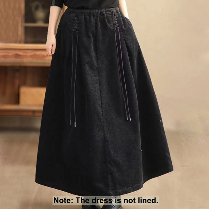 Buddha Stones Effen corduroy damesrok met Zakken , Lengte 7-8 - image 6