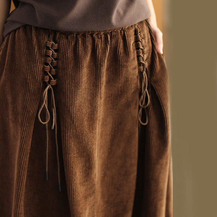 Buddha Stones Effen corduroy damesrok met Zakken , Lengte 7-8 - image 12