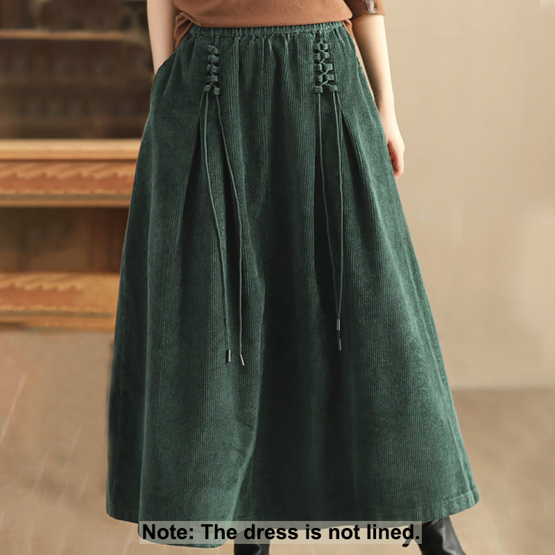 Buddha Stones Effen corduroy damesrok met Zakken , Lengte 7-8 - image 1