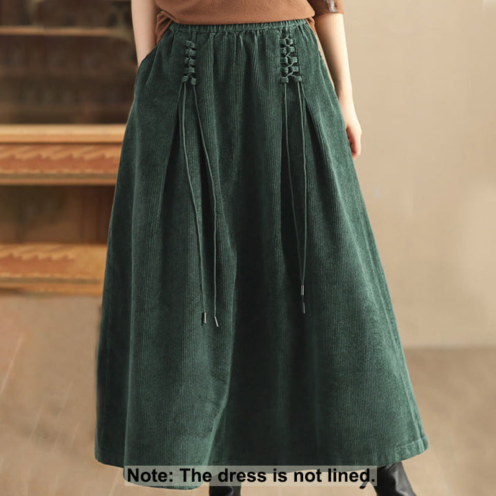 Buddha Stones Effen corduroy damesrok met Zakken , Lengte 7-8 - image 1