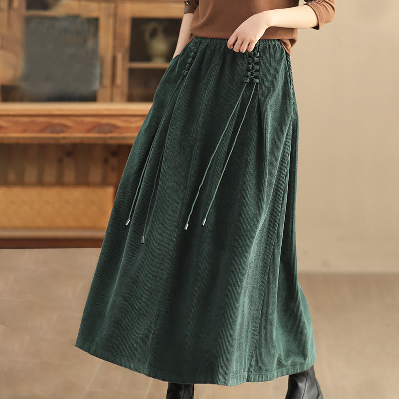 Buddha Stones Effen corduroy damesrok met Zakken , Lengte 7-8 - image 3