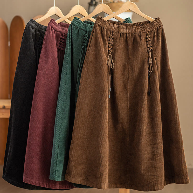 Buddha Stones Effen corduroy damesrok met Zakken , Lengte 7-8 - image 14