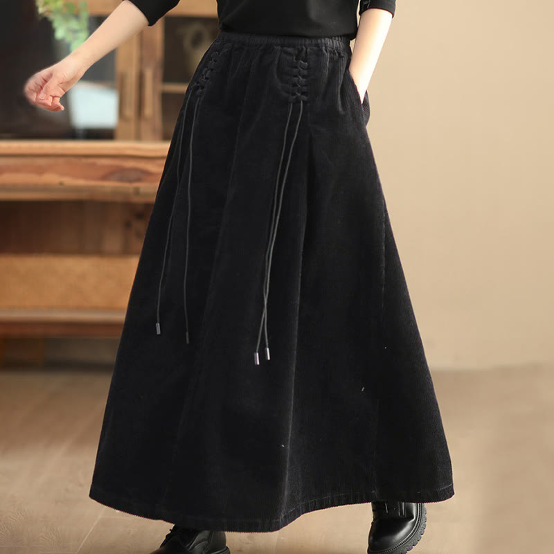 Buddha Stones Effen corduroy damesrok met Zakken , Lengte 7-8 - image 7