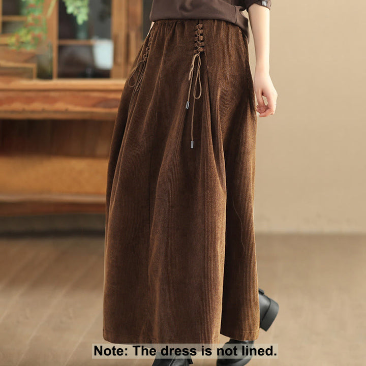 Buddha Stones Effen corduroy damesrok met Zakken , Lengte 7-8 - image 9