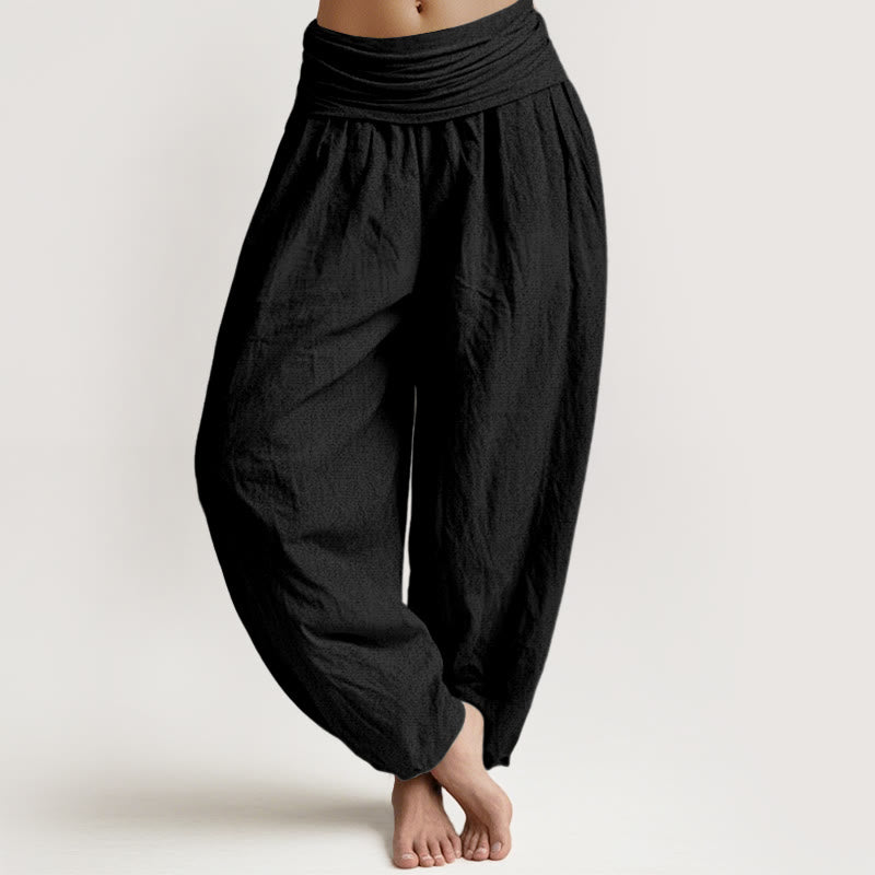 Buddha Stones Effen zwarte damesharembroek van 100% Cotton met elastische Taille - Zwart - US16, UK/AU20, EU48 (3XL) - image 0
