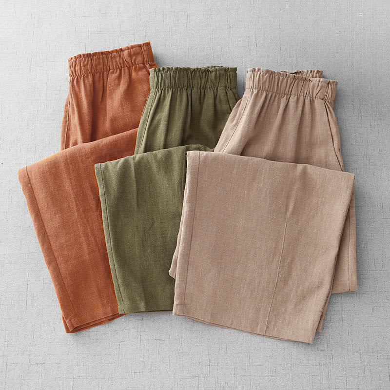 Buddha Stones Casual effen katoenen damesbroek met touwdetails, Lengte 7-8, met Zakken. - image 0