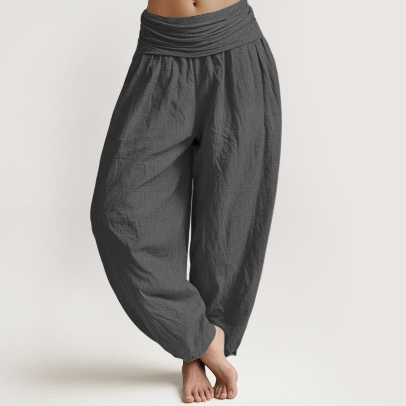 Buddha Stones Effen donkergrijze harembroek voor dames van 100% Cotton met elastische Taille - Donkergrijs - US16, UK/AU20, EU48 (3XL) - image 0
