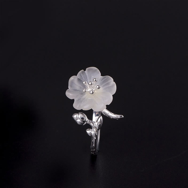 Buddha Stones Natuurlijke witte kristallen bloem 925 sterling zilveren verstelbare helende Ring - image 1