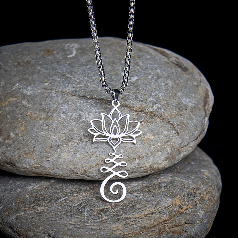 Buddha Stones Chakra-symbool, onregelmatig ontwerp, lotus, roestvrijstalen Ketting - Zilver - image 0