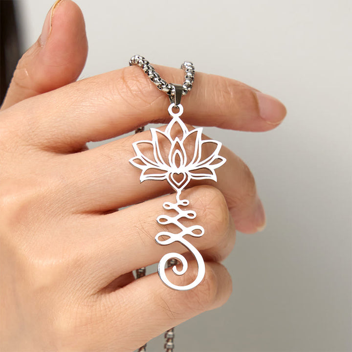 Buddha Stones Chakra-symbool, onregelmatig ontwerp, lotus, roestvrijstalen Ketting - image 4