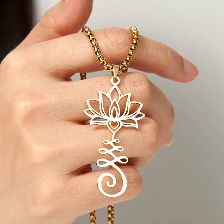 Buddha Stones Chakra-symbool, onregelmatig ontwerp, lotus, roestvrijstalen Ketting - image 11