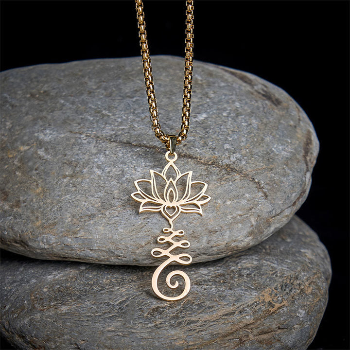 Buddha Stones Chakra-symbool, onregelmatig ontwerp, lotus, roestvrijstalen Ketting - Goud - image 7
