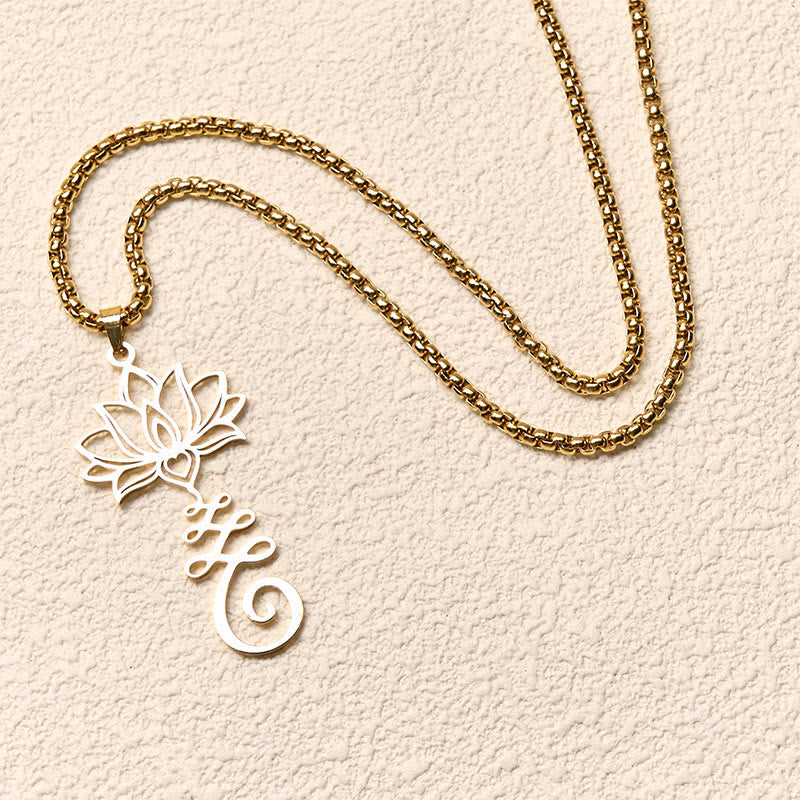 Buddha Stones Chakra-symbool, onregelmatig ontwerp, lotus, roestvrijstalen Ketting - image 10