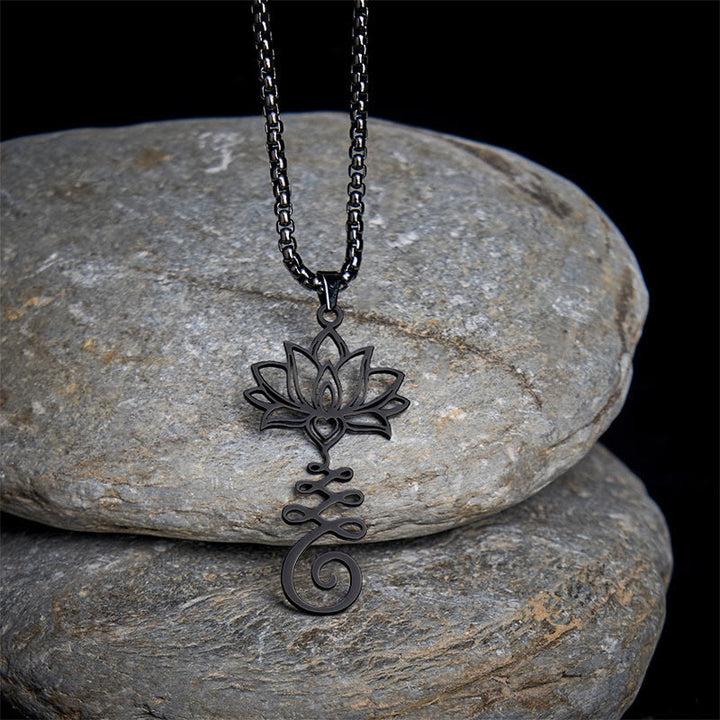 Buddha Stones Chakra-symbool, onregelmatig ontwerp, lotus, roestvrijstalen Ketting - Zwart - image 13