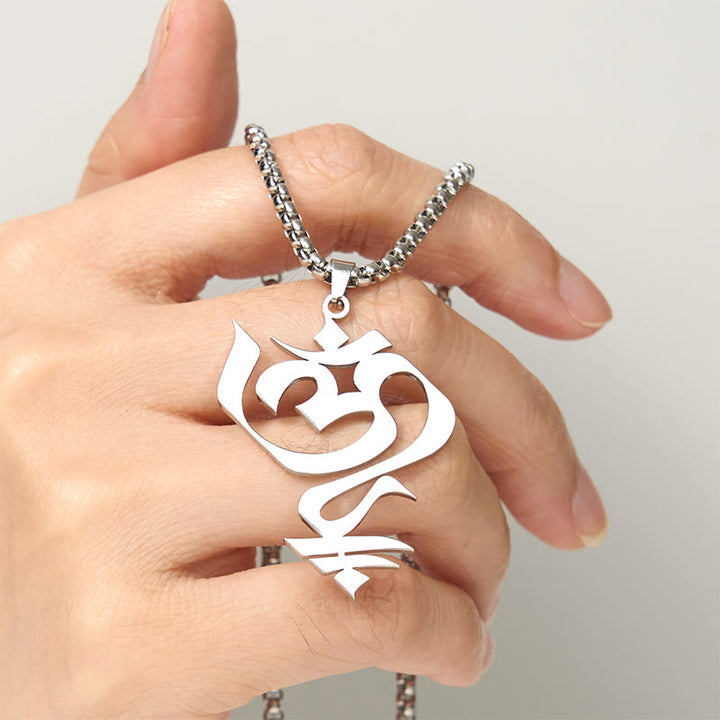 Buddha Stones Vintage OM-symbool geometrisch ontwerp roestvrijstalen Ketting - image 11