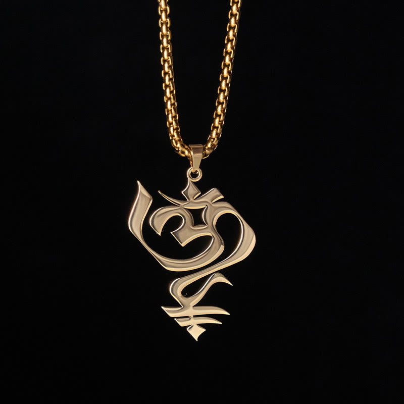 Buddha Stones Vintage OM-symbool geometrisch ontwerp roestvrijstalen Ketting - image 1