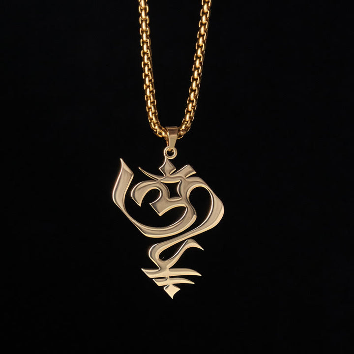 Buddha Stones Vintage OM-symbool geometrisch ontwerp roestvrijstalen Ketting - image 1