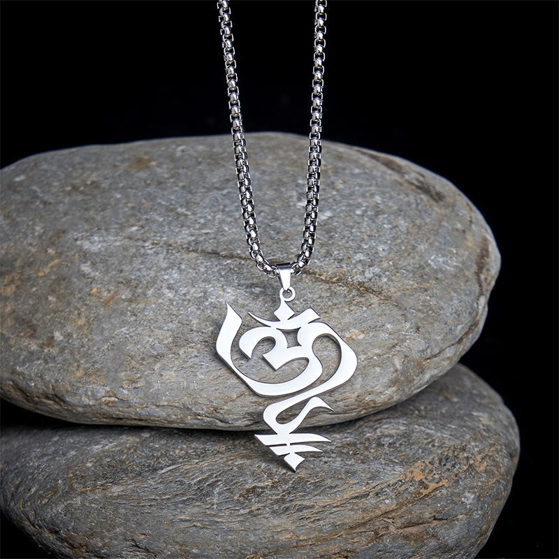 Buddha Stones Vintage OM-symbool geometrisch ontwerp roestvrijstalen Ketting - Zilver - image 7