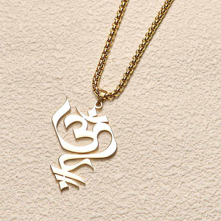 Buddha Stones Vintage OM-symbool geometrisch ontwerp roestvrijstalen Ketting - image 3