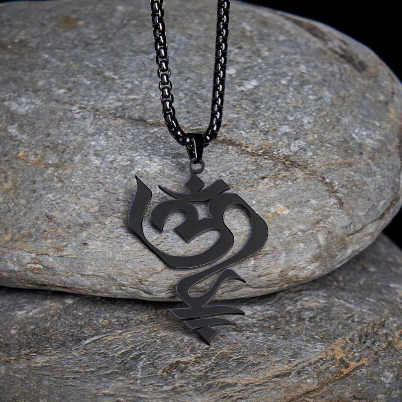 Buddha Stones Vintage OM-symbool geometrisch ontwerp roestvrijstalen Ketting - Zwart - image 13