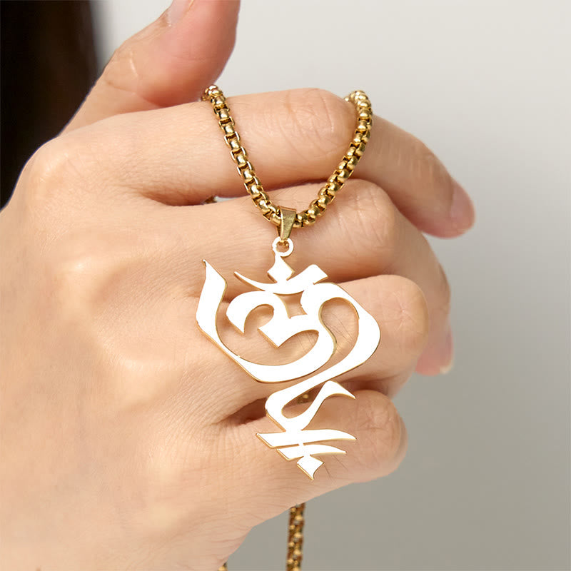 Buddha Stones Vintage OM-symbool geometrisch ontwerp roestvrijstalen Ketting - image 4