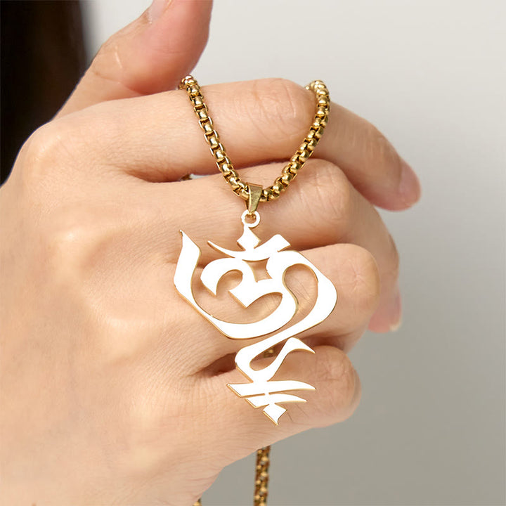 Buddha Stones Vintage OM-symbool geometrisch ontwerp roestvrijstalen Ketting - image 4