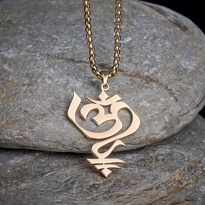 Buddha Stones Vintage OM-symbool geometrisch ontwerp roestvrijstalen Ketting - Goud - image 0