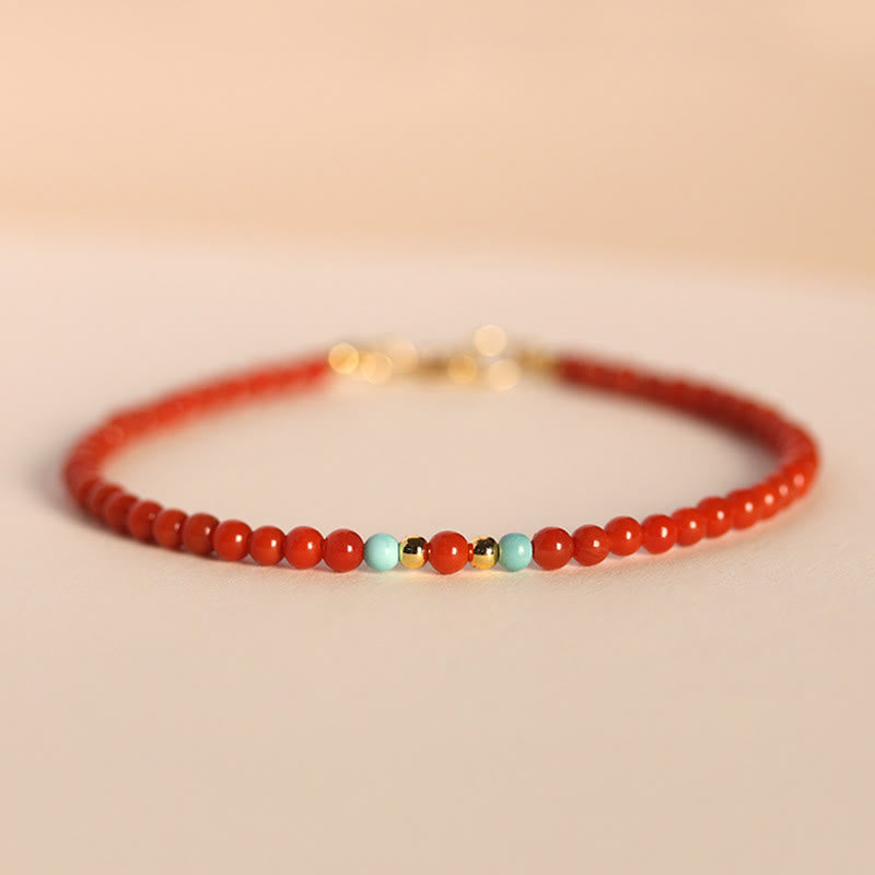 Buddha Stones 3 mm natuurlijke Zuid-rode agaat ultradunne kralen positieve Armband - 3 mm Zuid-rode agaat &amp; turkoois (Polsomtrek: 14-17 cm) - image 0