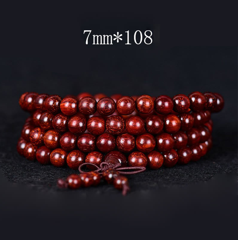 Buddha Stones Tibetaanse Armband met kleine rode sandelhouten blaadjes - 7mm* 108 - image 2