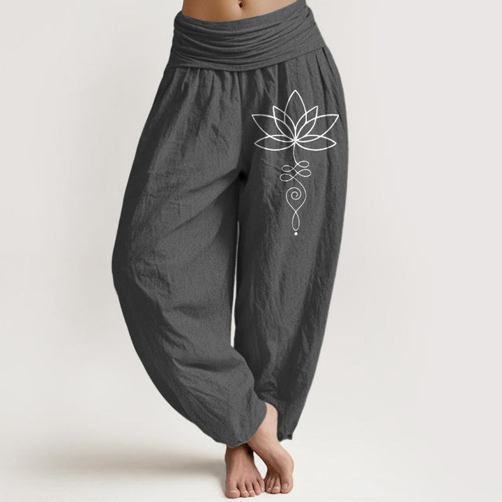 Buddha Stones Dames harembroek van 100% Cotton katoen met elastische Taille en Lotus Unalome-symboolpatroon - Donkergrijs - US22, UK/AU26, EU54 (6XL) - image 11