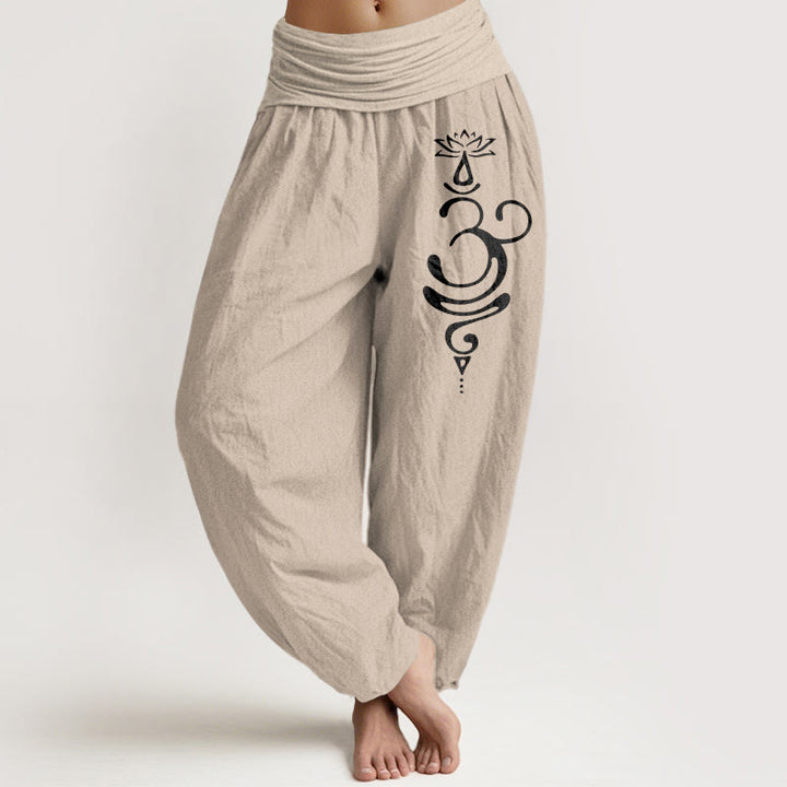 Buddha Stones Harembroek voor dames met elastische Taille en lotusbloem- en unalome-symboolpatroon, gemaakt van 100% Cotton. - Bruinen - US22, UK/AU26, EU54 (6XL) - image 11