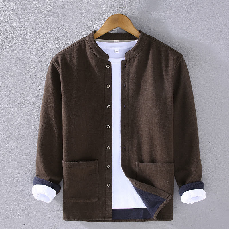 Buddha Stones Herenjas met Lange mouw, standaardkraag, thermische fleecevoering en Zakken , gemaakt van ramie. - Zadelbruin - US/UK/AU42, EU52 (3XL) - image 0
