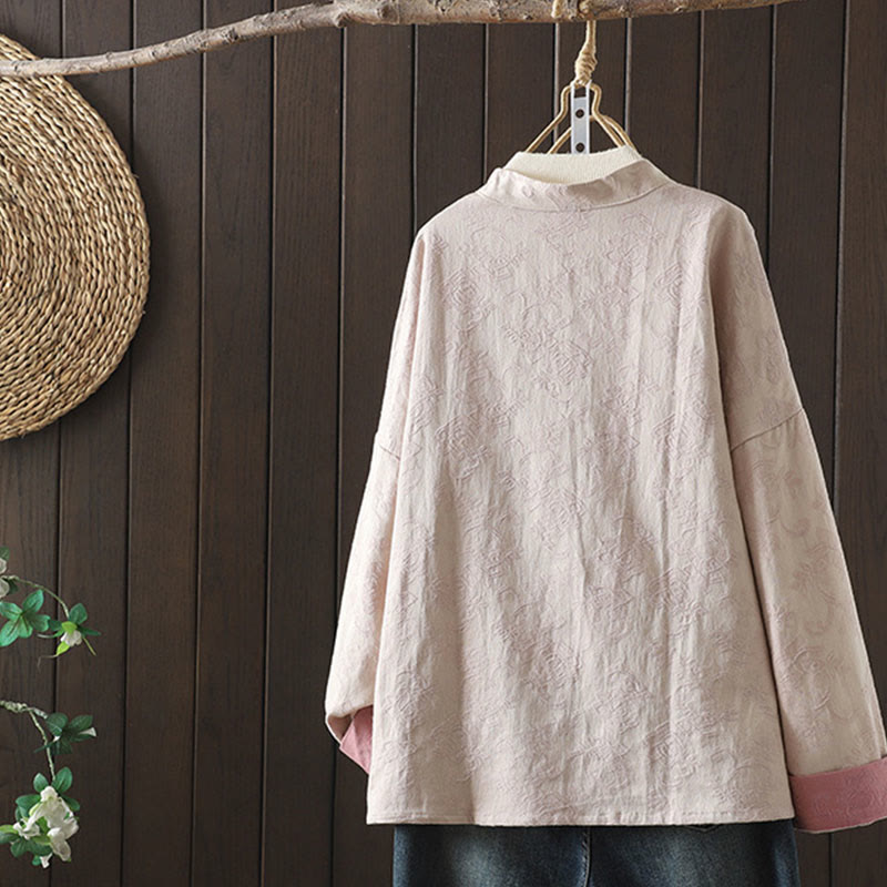 Buddha Stones Casual damesblouse met Lange mouw en opstaande kraag en bloemenprint - image 1