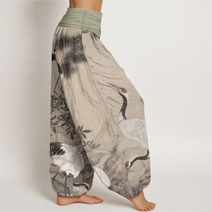 Buddha Stones Casual 100% Cotton met elastische Taille , met rode kraanvogel, dennenboom en bergmotief. - image 2